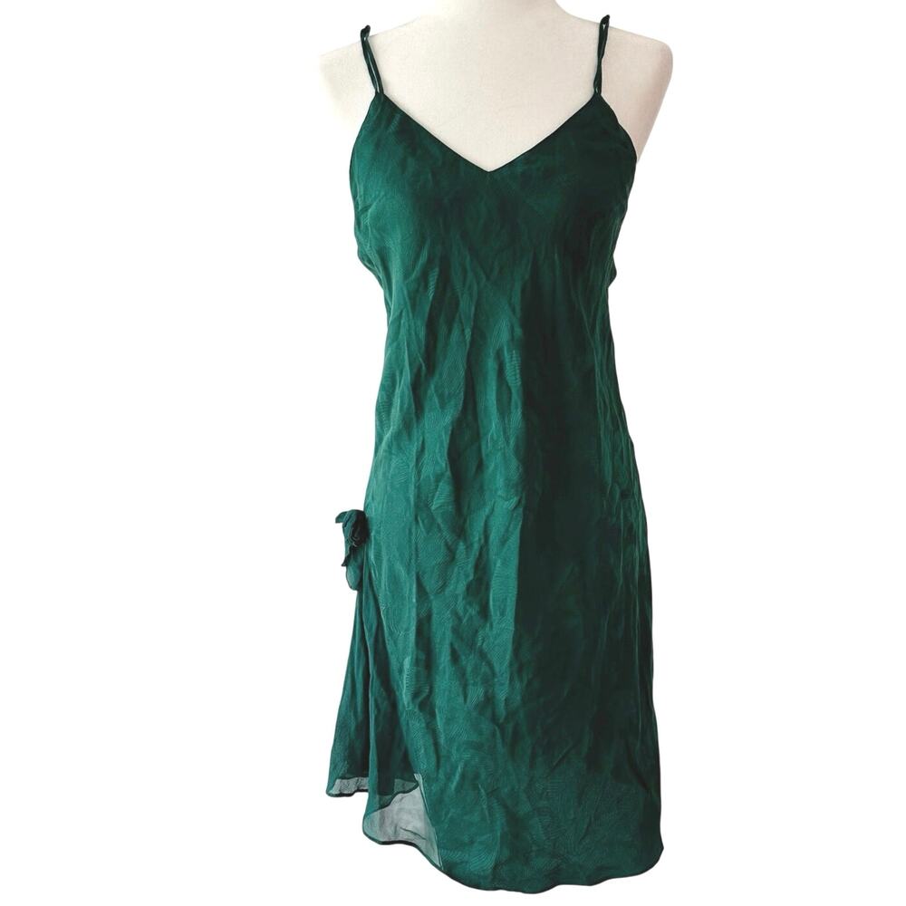 Vintage Victoria’s Secret Silk Slip Dress M Emerald Green Jacquard Nightgown